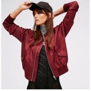 Free People Burgundy Bomber Jacket Size small